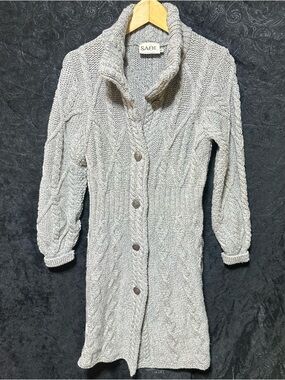 NWOT! Long Flared Cable-Knit Button-Front Cardigan Sweater Light Gray S